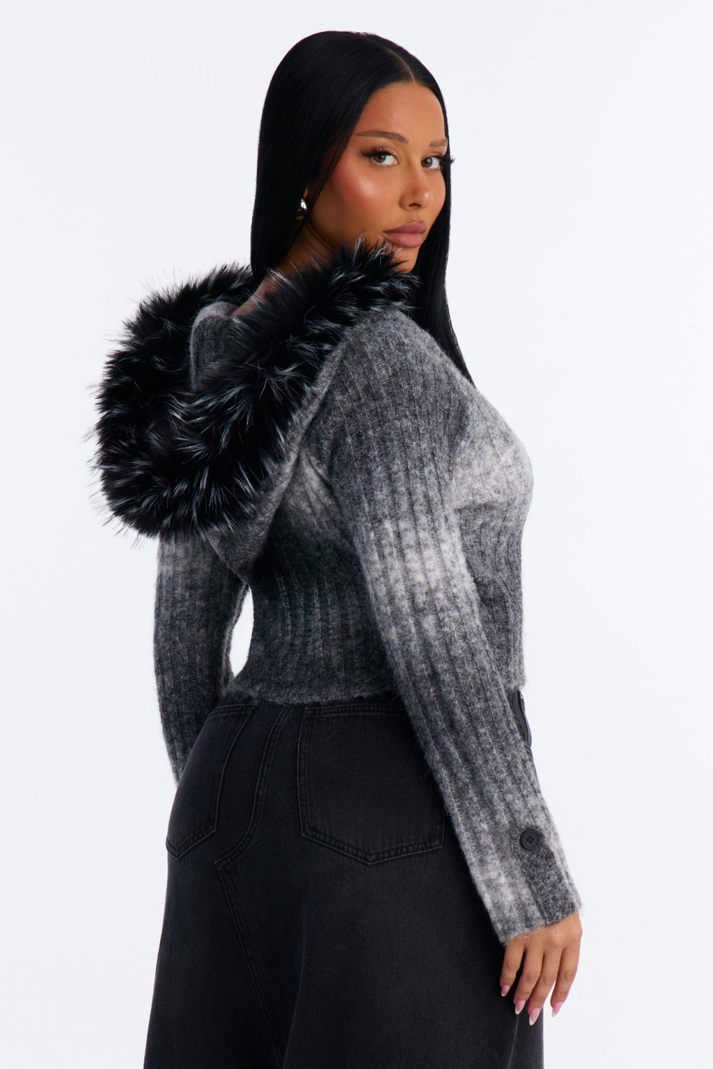 Diva Days Ombre Hooded Cardigan - Grey/combo