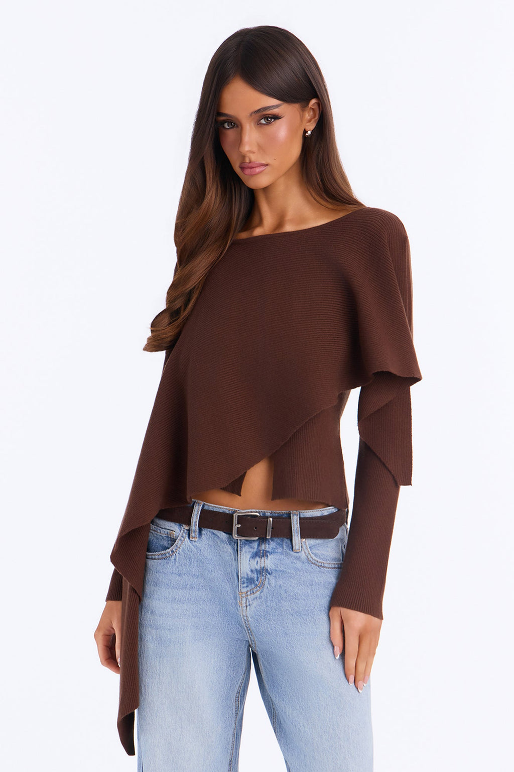 Love Harvest Asymmetrical Pullover Sweater - Chocolate