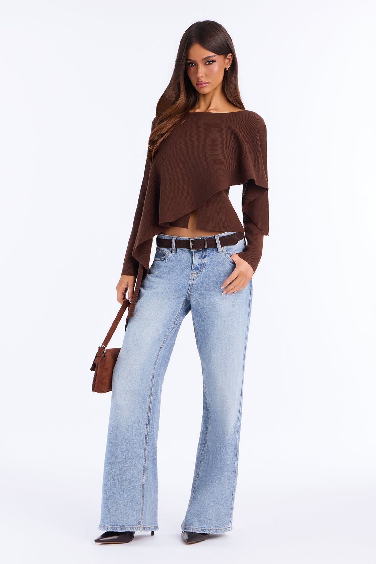 Love Harvest Asymmetrical Pullover Sweater - Chocolate