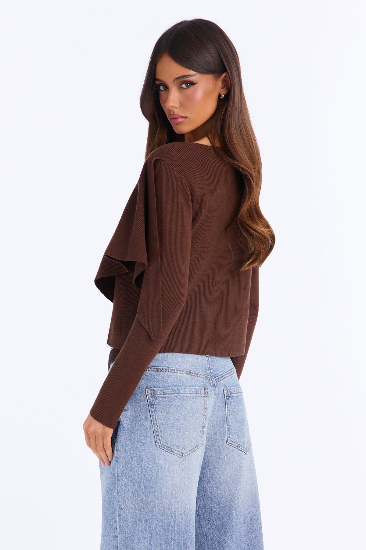Love Harvest Asymmetrical Pullover Sweater - Chocolate