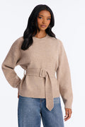 Daydreaming Belted Pullover Sweater - Taupe