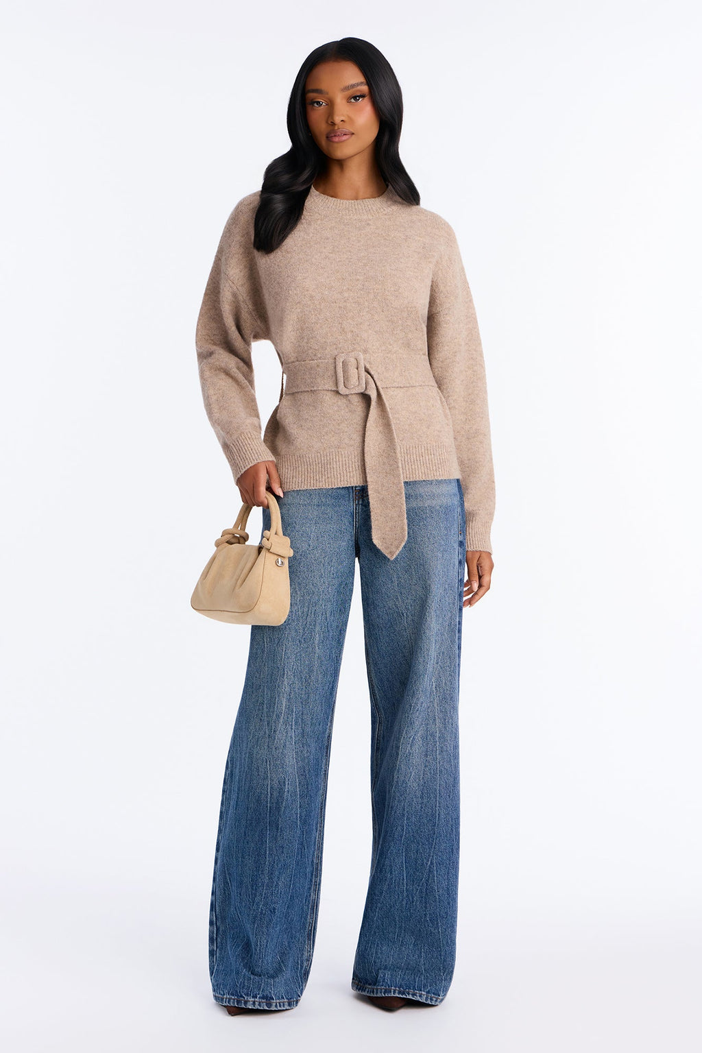 Daydreaming Belted Pullover Sweater - Taupe