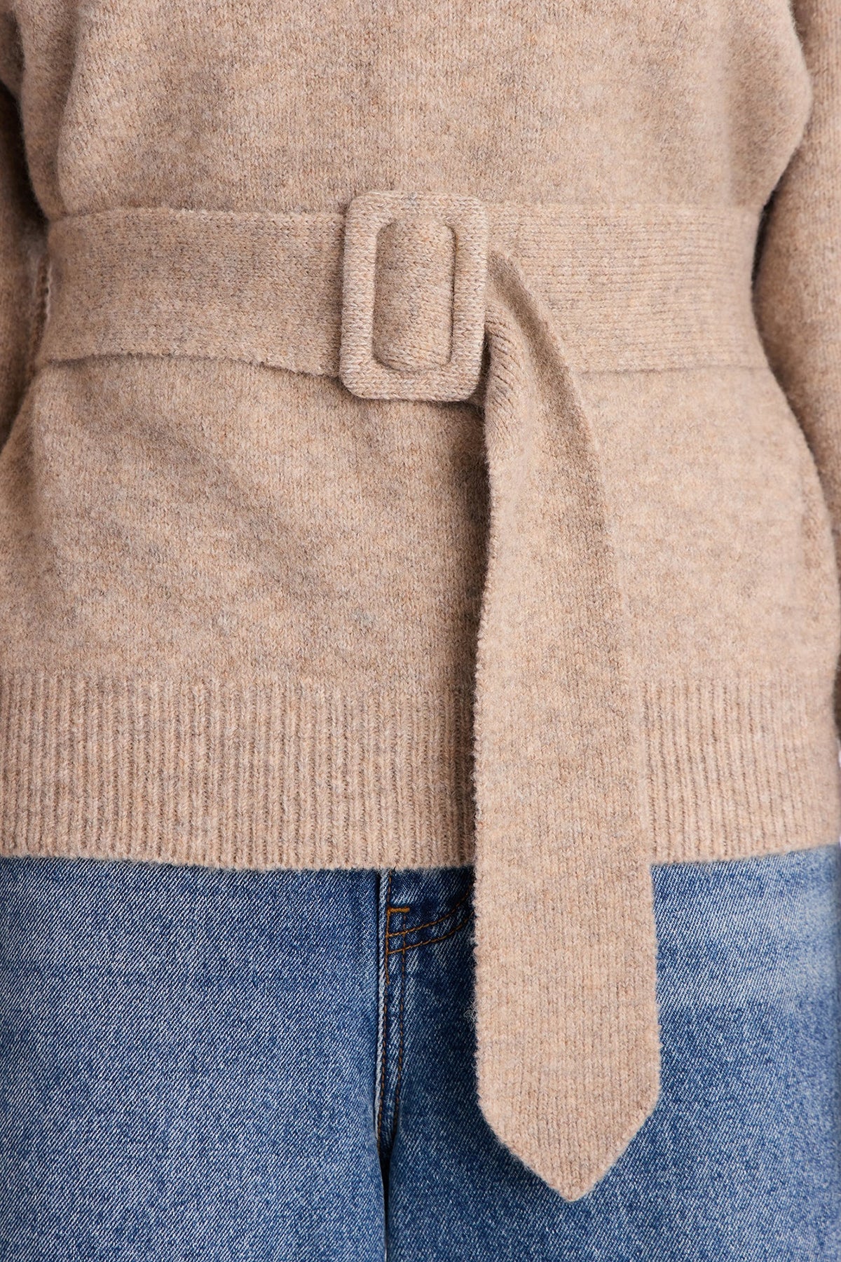 Daydreaming Belted Pullover Sweater - Taupe