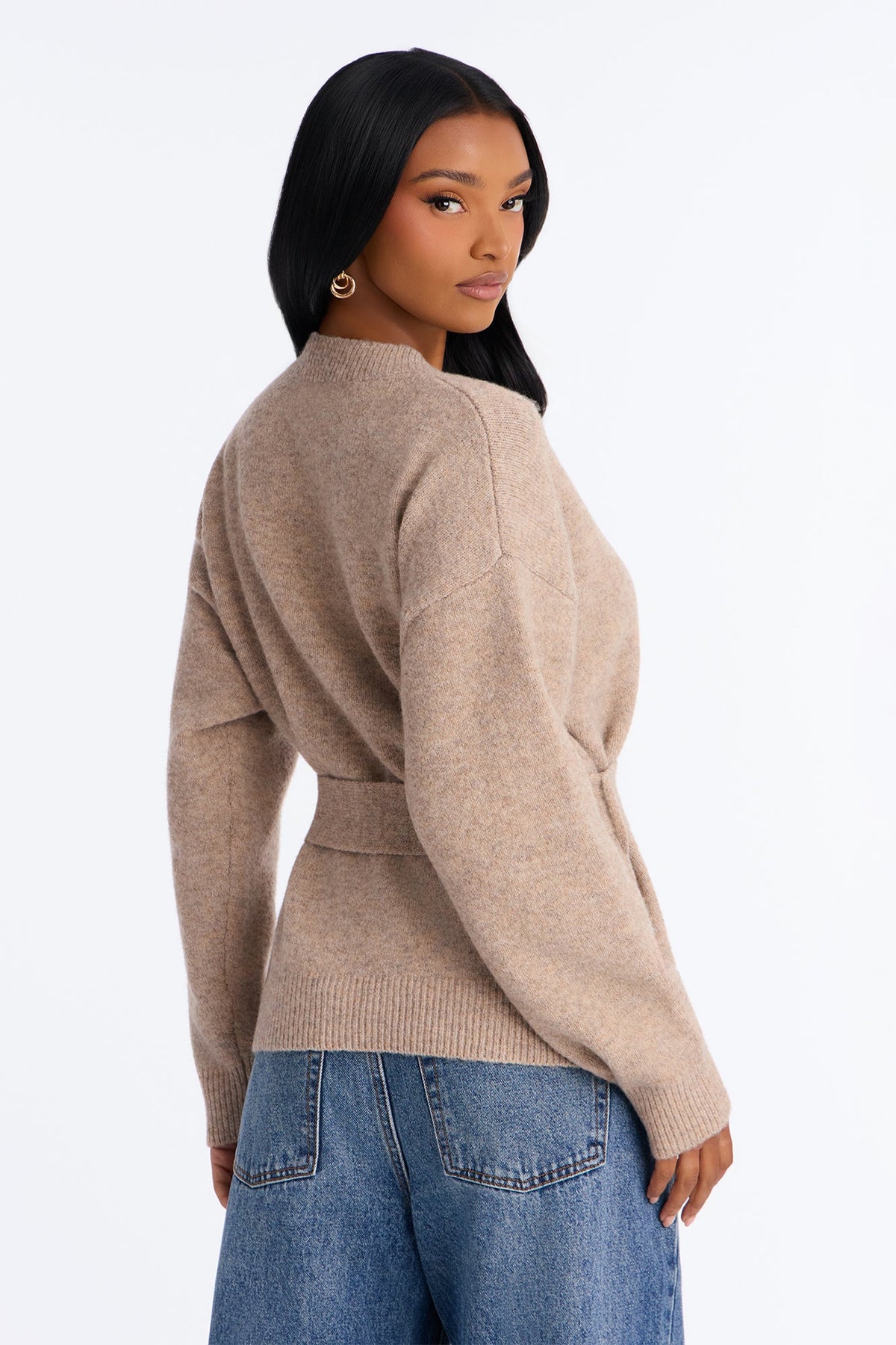 Daydreaming Belted Pullover Sweater - Taupe