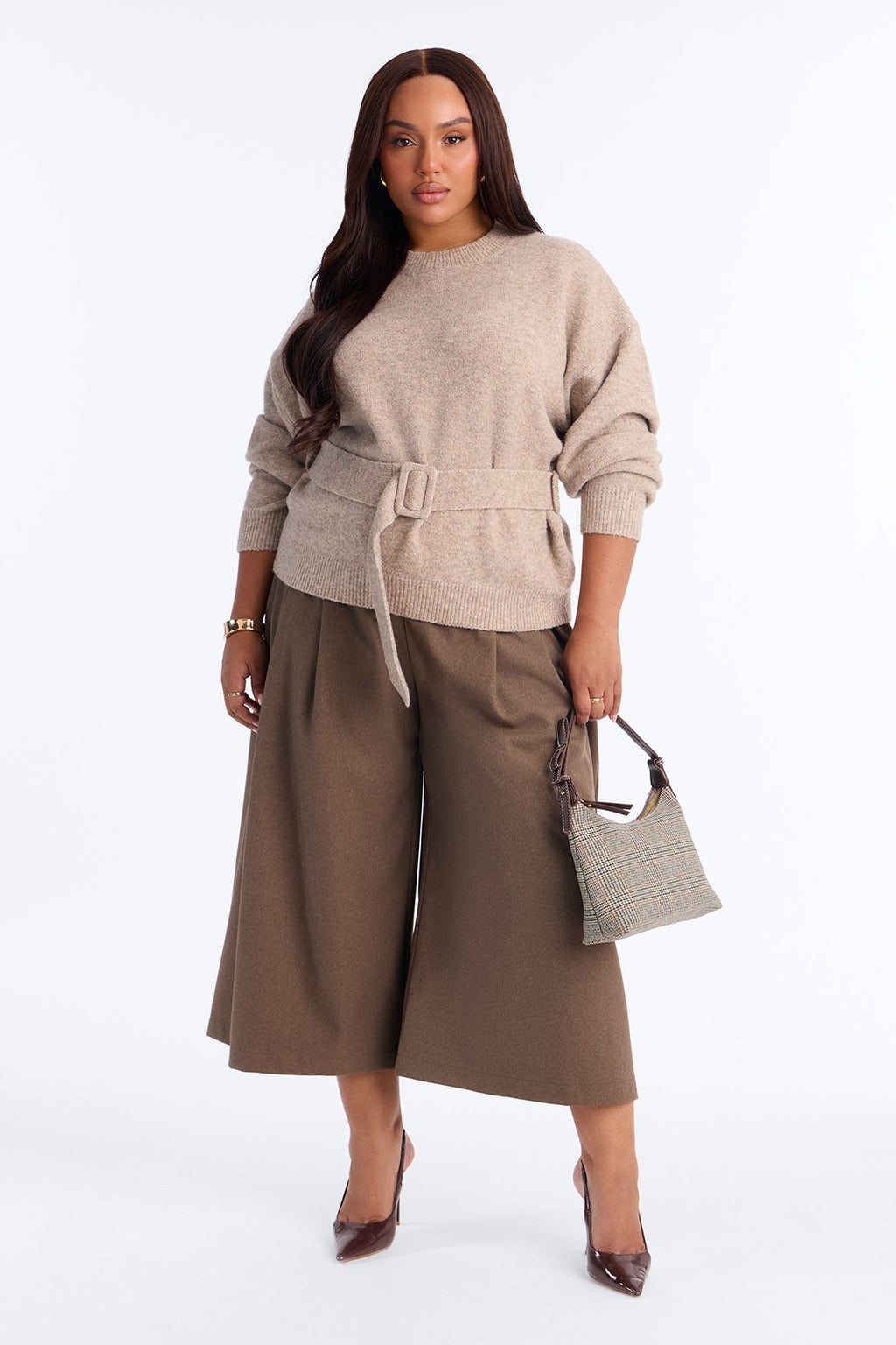 Daydreaming Belted Pullover Sweater - Taupe