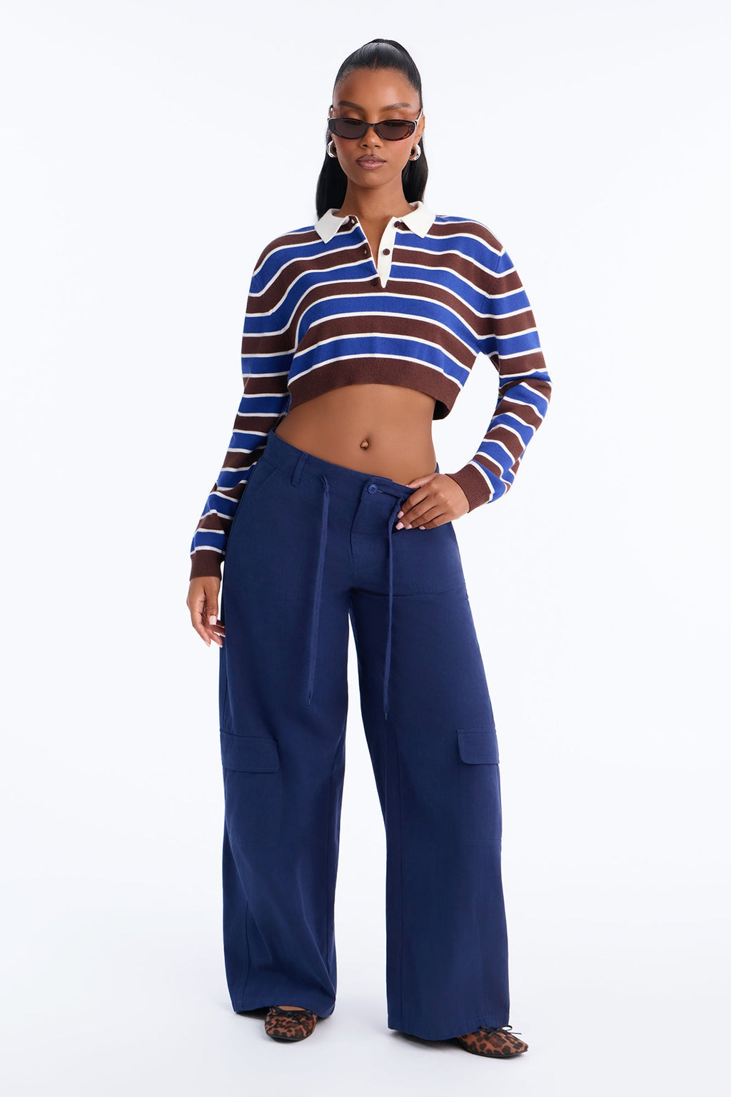 Jonah Striped Cropped Polo Sweater - Chocolate/Combo