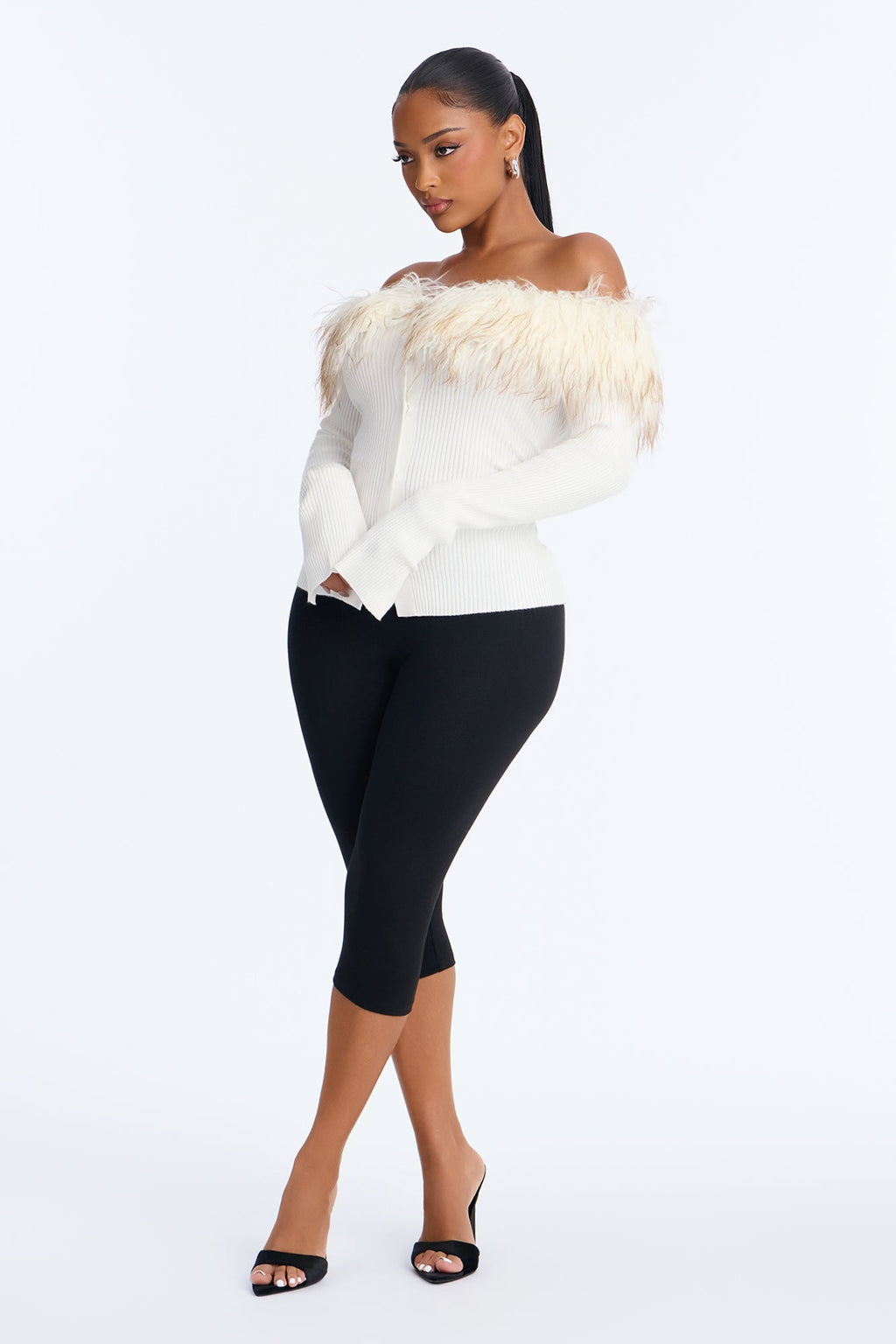 Mala Off Shoulder Fur Cardigan - Cream