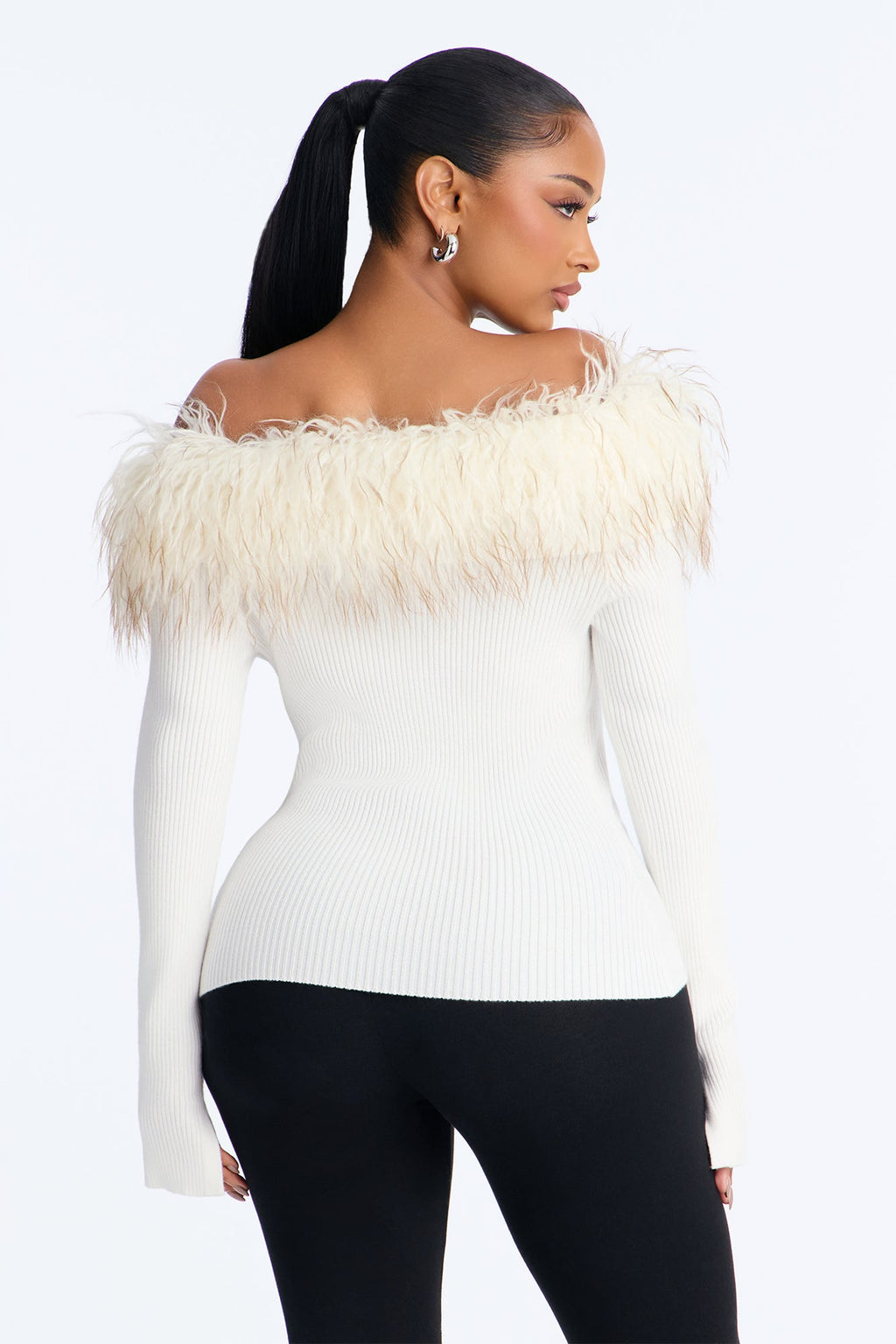 Mala Off Shoulder Fur Cardigan - Cream