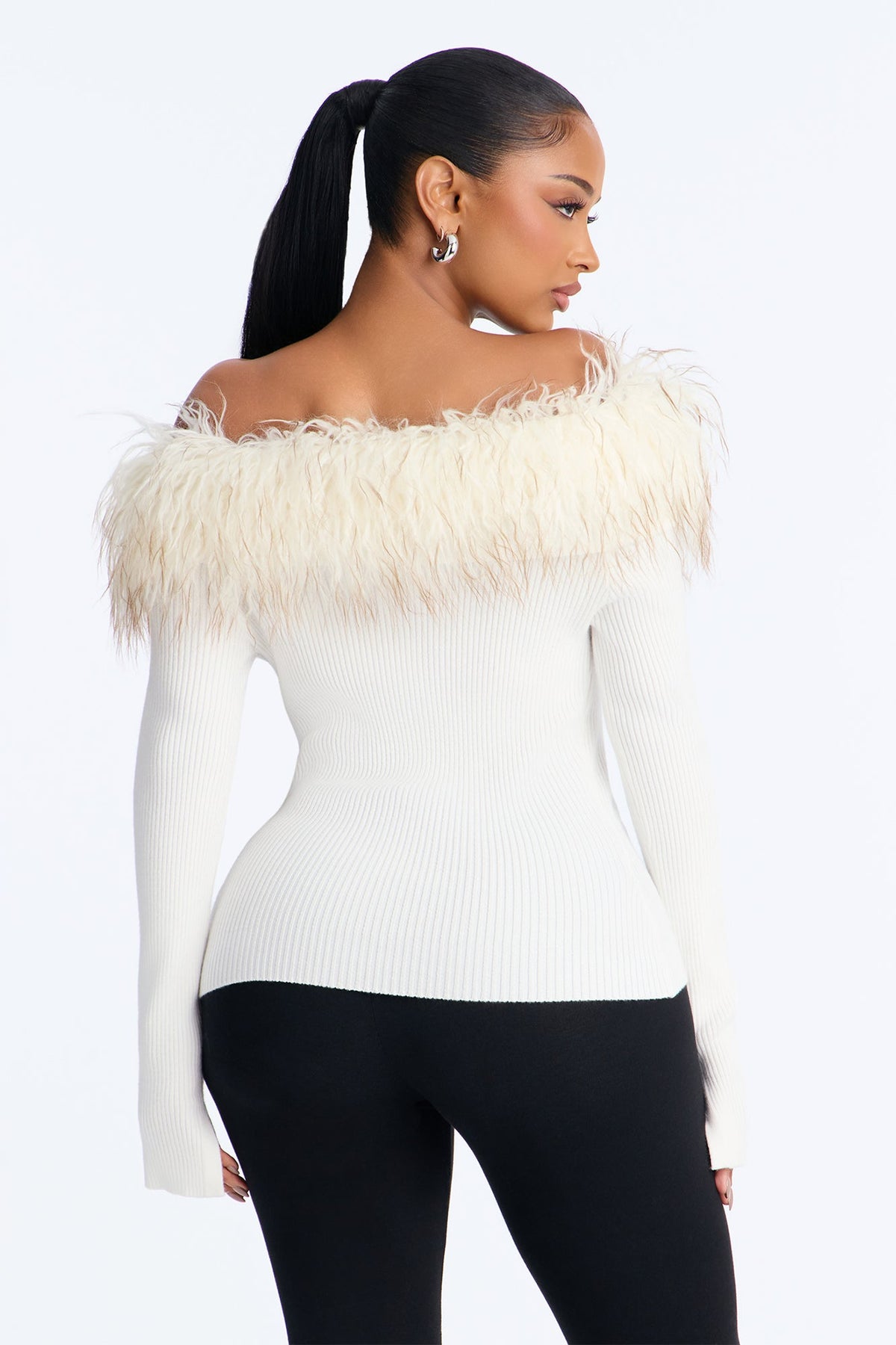 Mala Off Shoulder Fur Cardigan - Cream