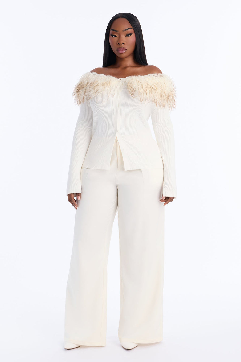 Mala Off Shoulder Fur Cardigan - Cream