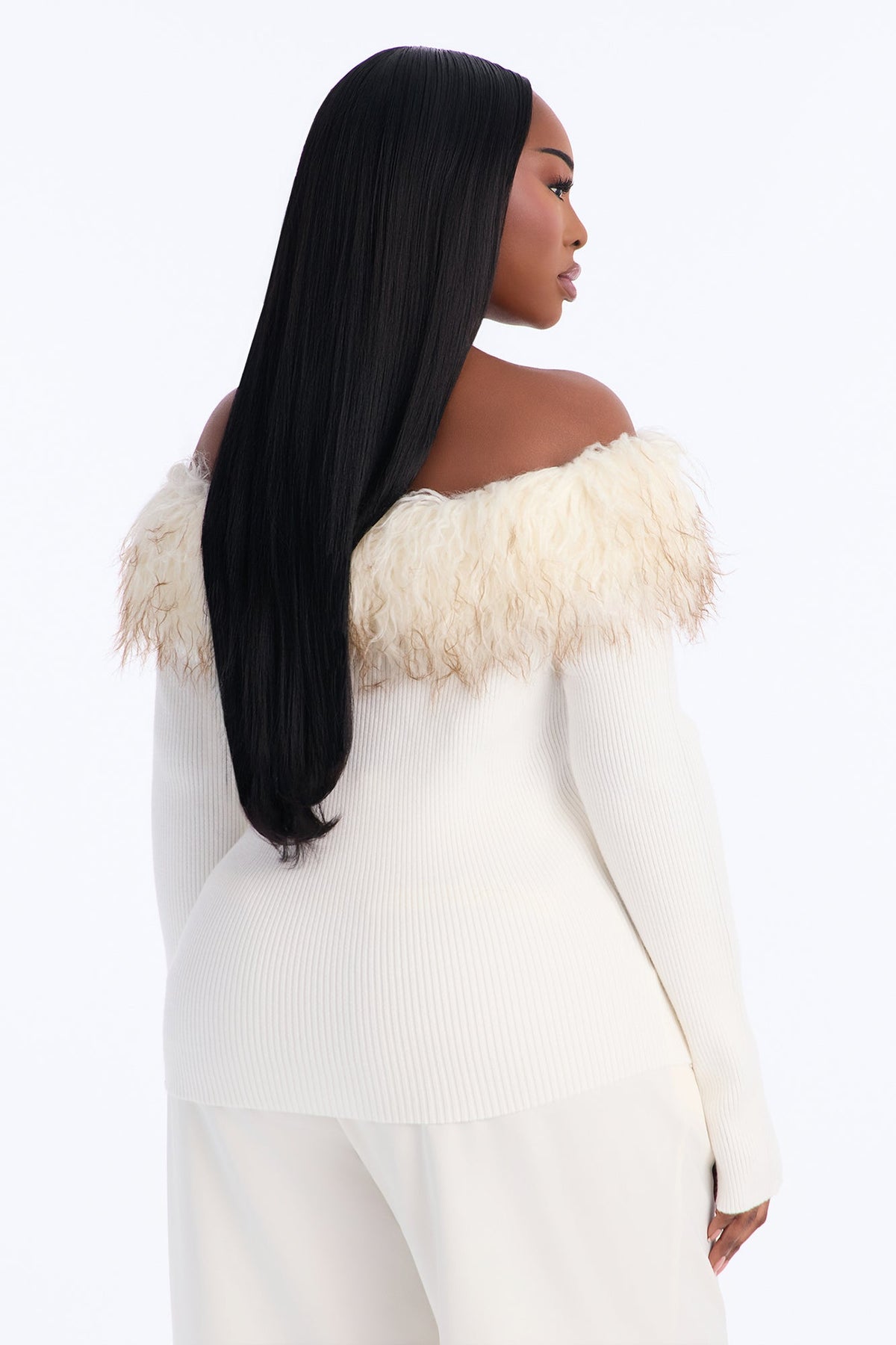 Mala Off Shoulder Fur Cardigan - Cream