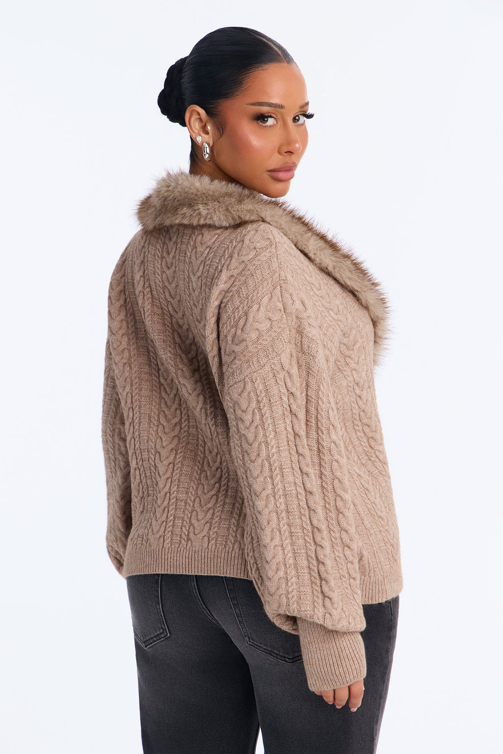 Fully Yours Fur Cable Knit Pullover Sweater - Taupe