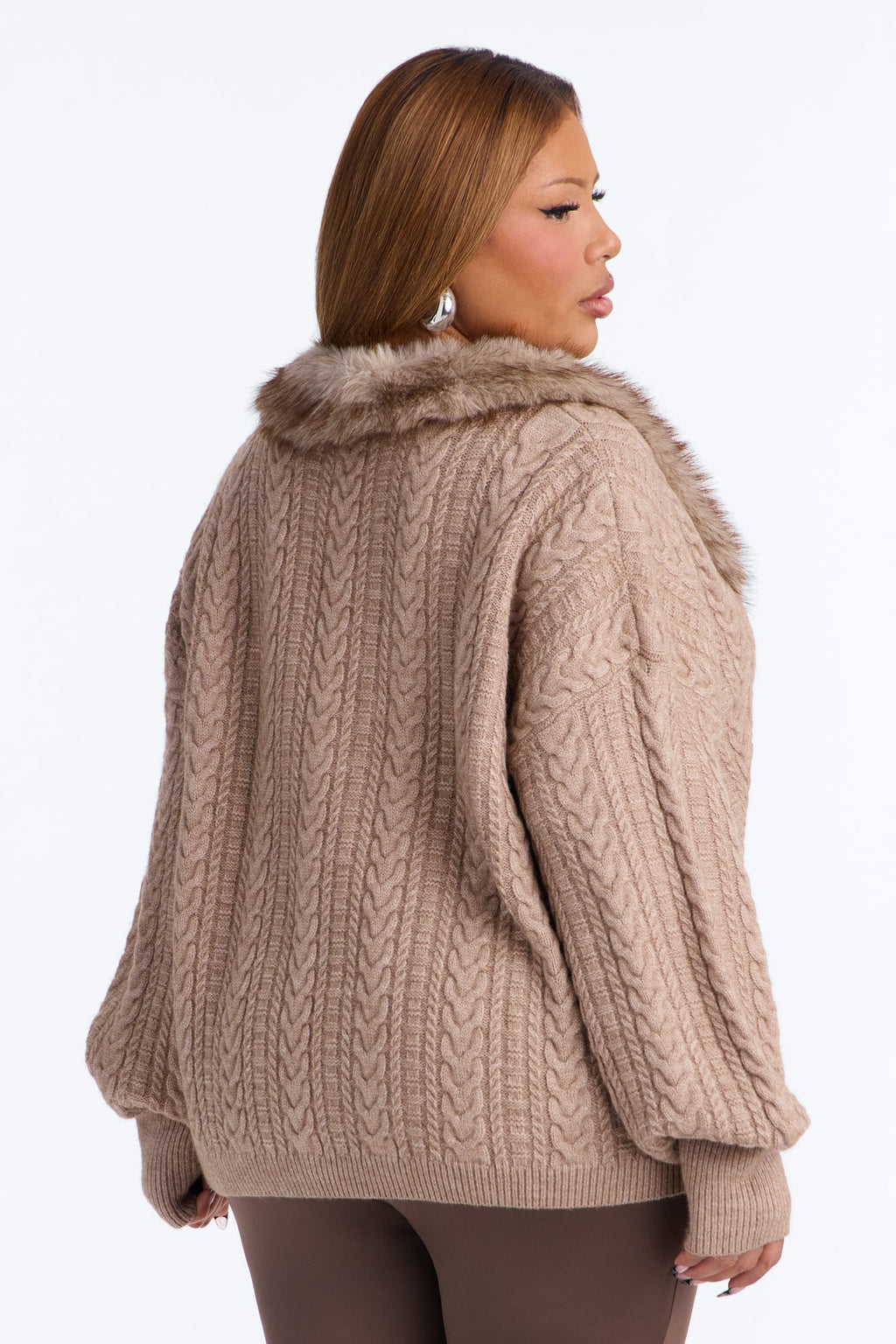 Fully Yours Fur Cable Knit Pullover Sweater - Taupe
