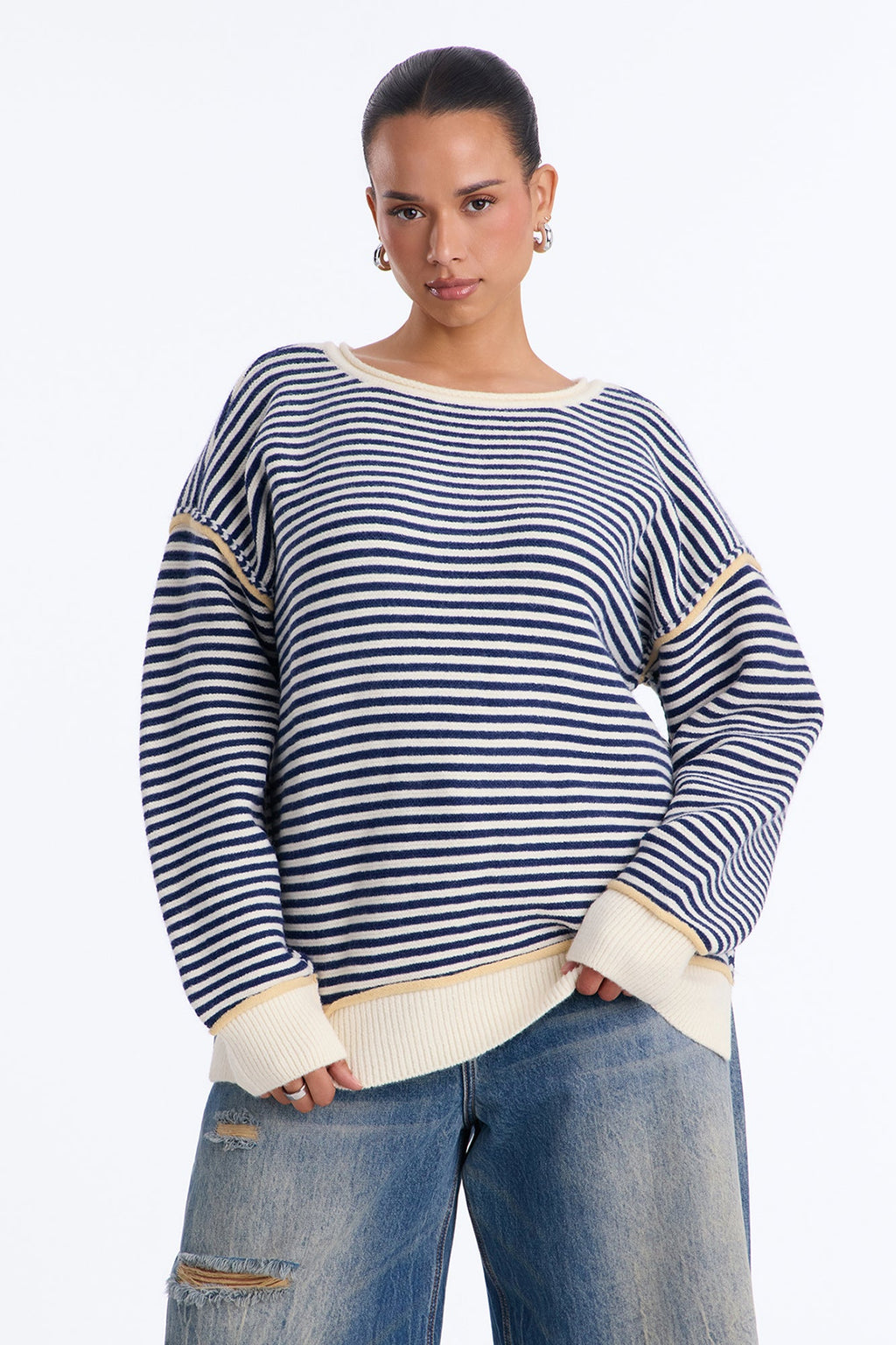 Soft Winds Striped Pullover Sweater - Blue/combo