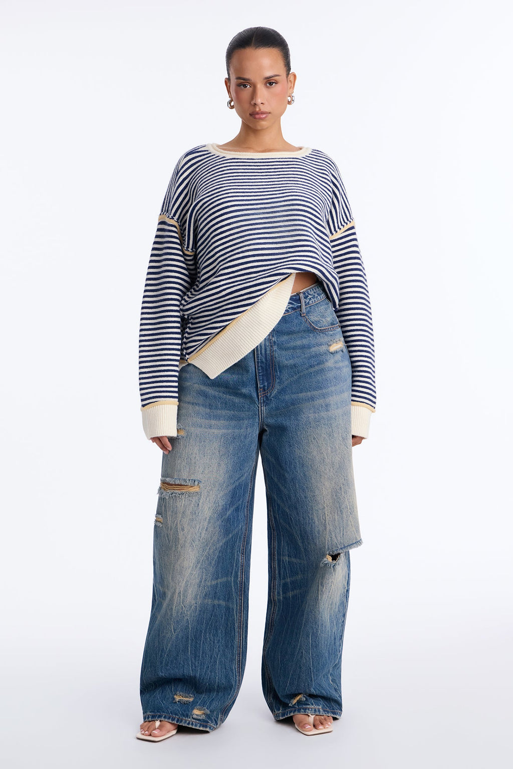 Soft Winds Striped Pullover Sweater - Blue/combo