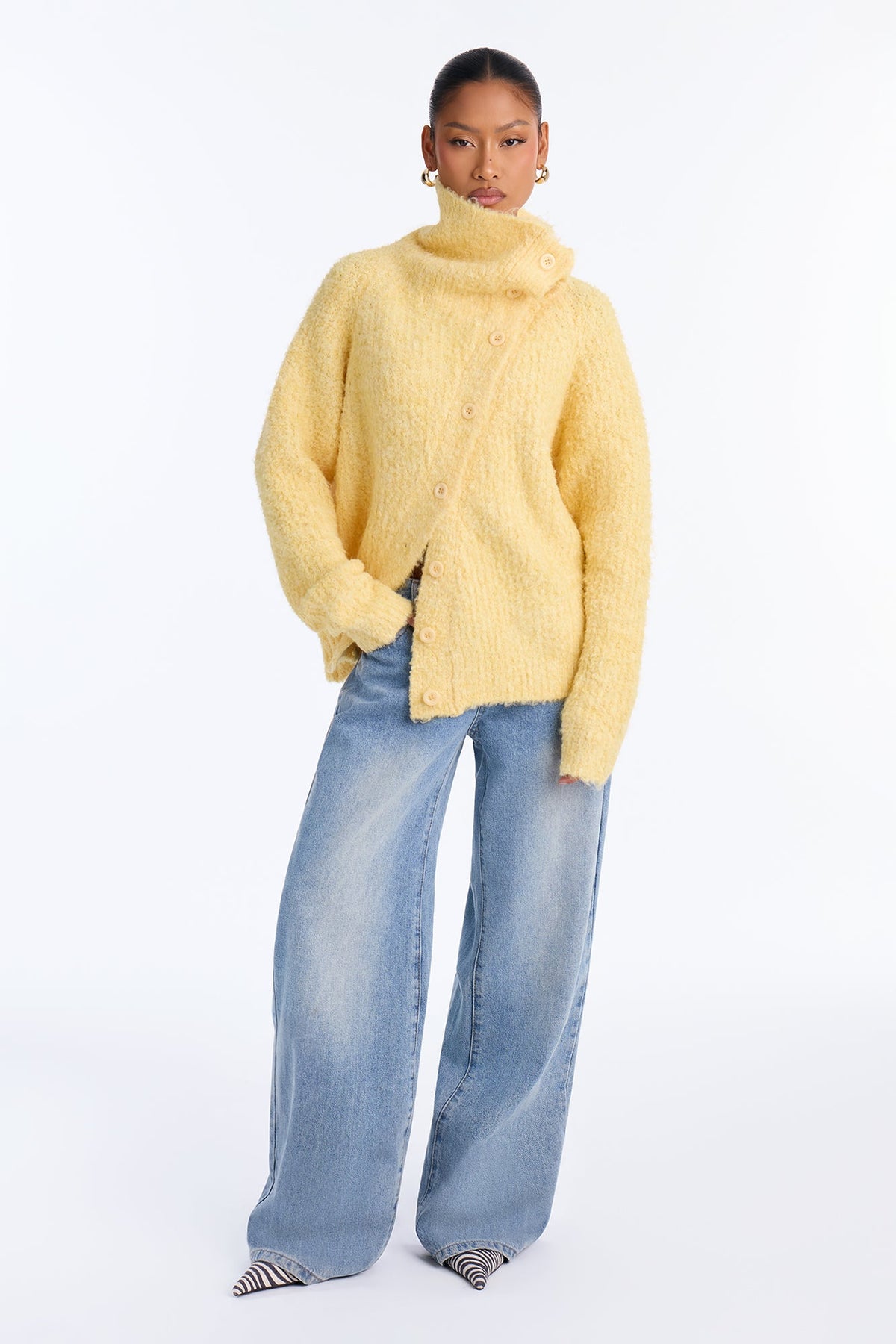Marcy Mock Neck Oversized Cardigan - Yellow