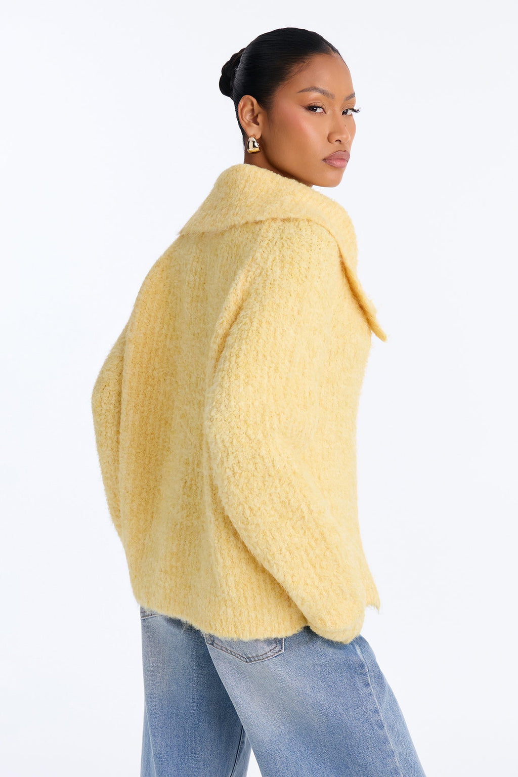 Marcy Mock Neck Oversized Cardigan - Yellow