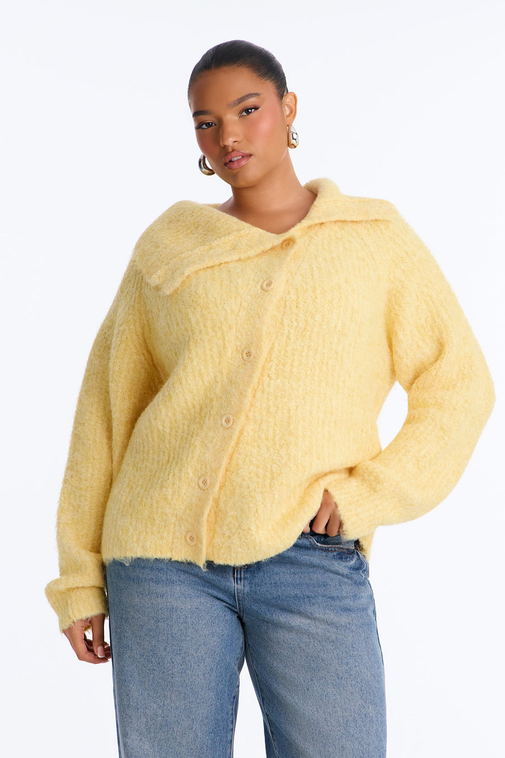 Marcy Mock Neck Oversized Cardigan - Yellow