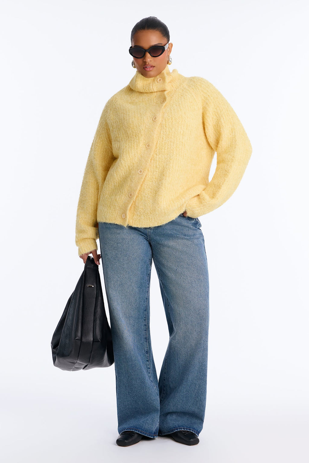 Marcy Mock Neck Oversized Cardigan - Yellow