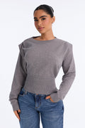 Show It Square Shoulder Pullover Sweater - Charcoal