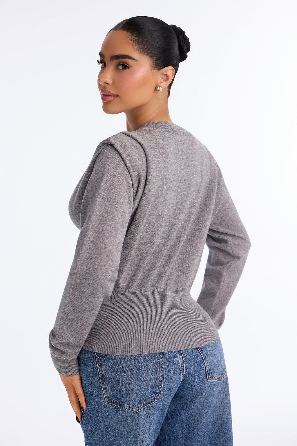 Show It Square Shoulder Pullover Sweater - Charcoal