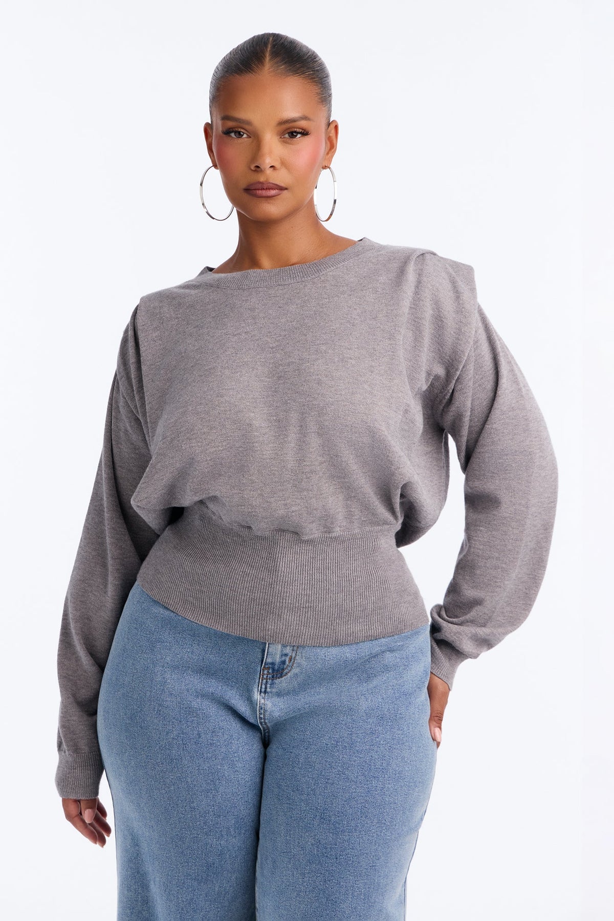 Show It Square Shoulder Pullover Sweater - Charcoal