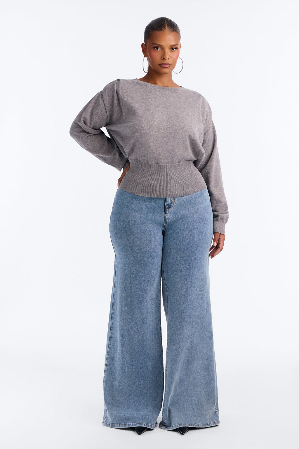 Show It Square Shoulder Pullover Sweater - Charcoal