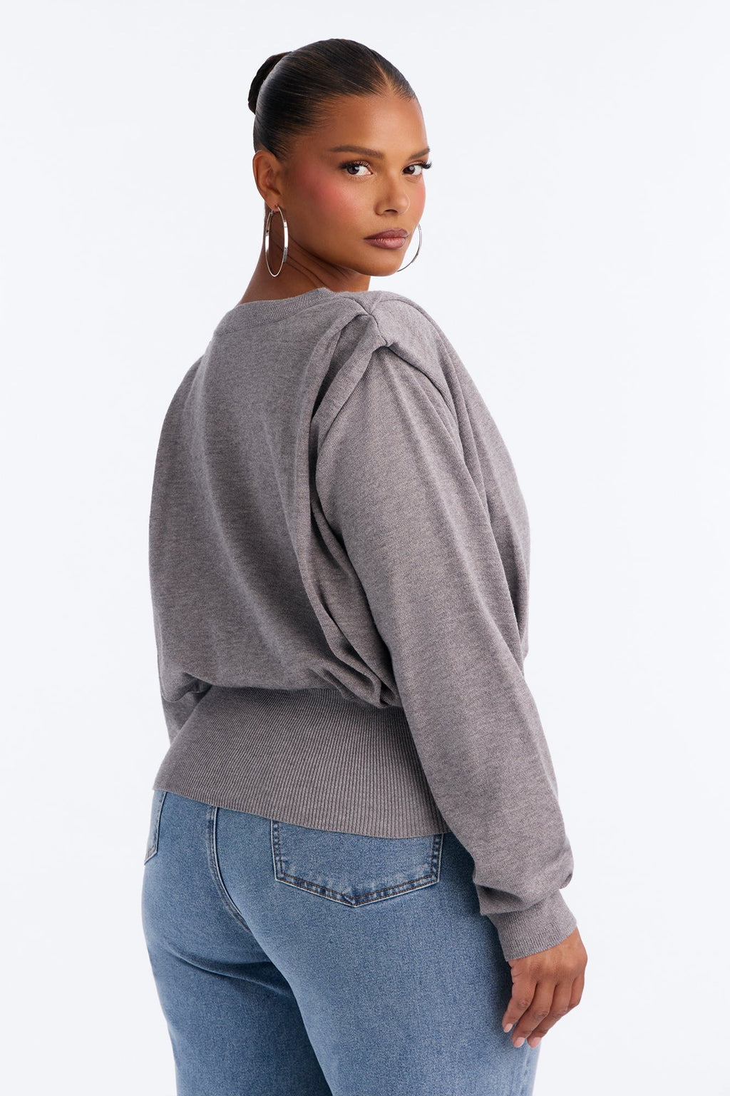Show It Square Shoulder Pullover Sweater - Charcoal