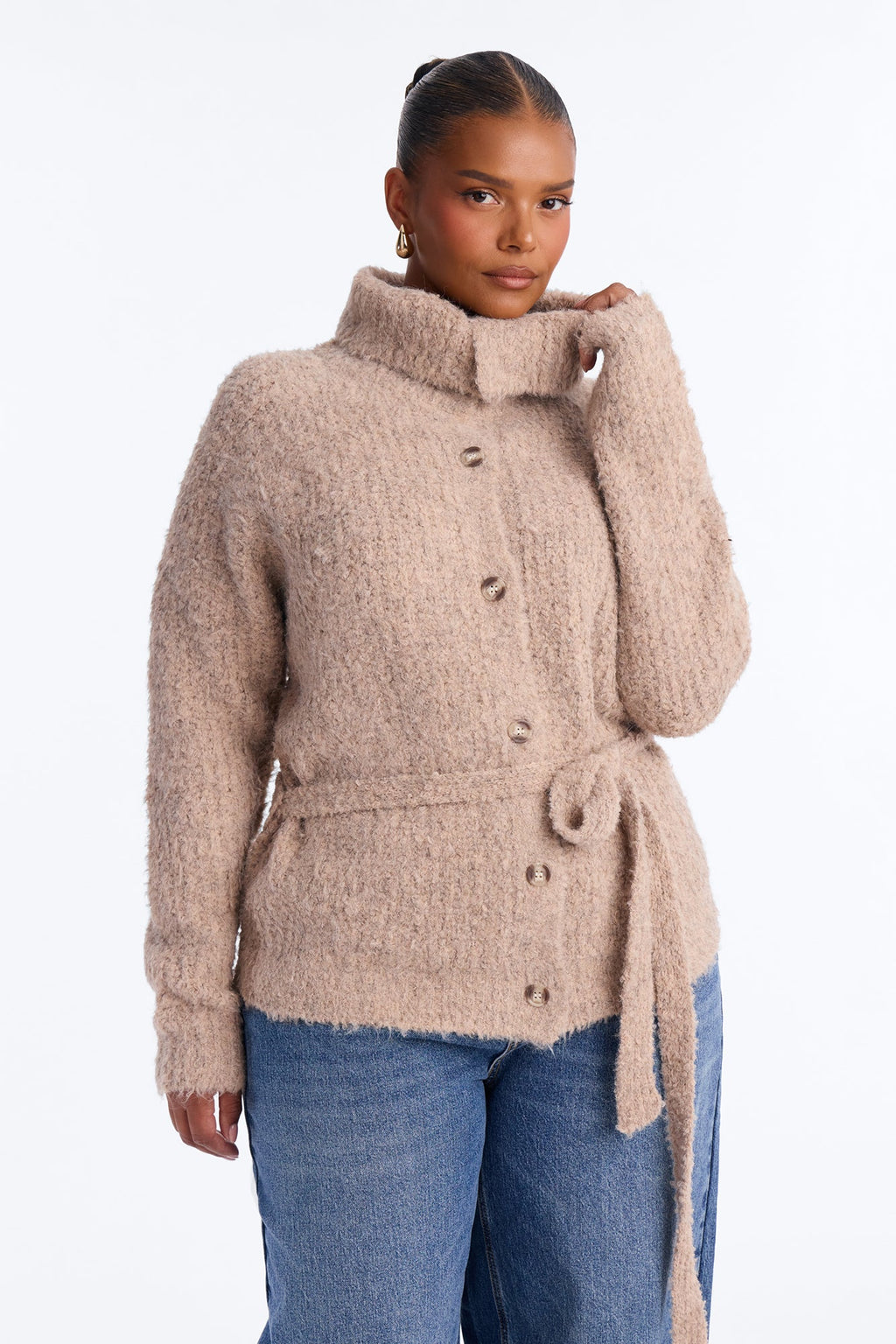 Chai Kiss Chunky Tie Waist Cardigan - Oatmeal