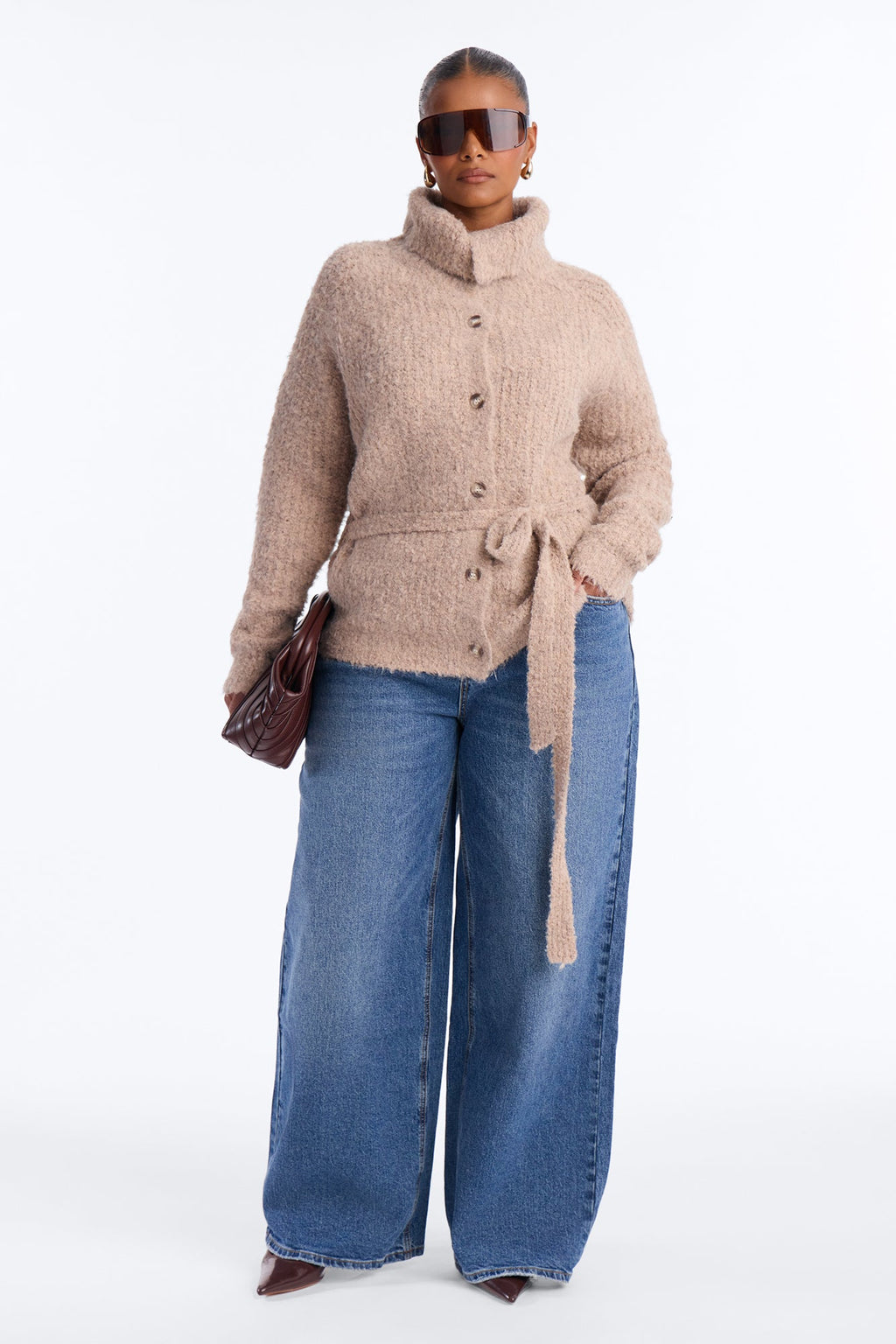 Chai Kiss Chunky Tie Waist Cardigan - Oatmeal
