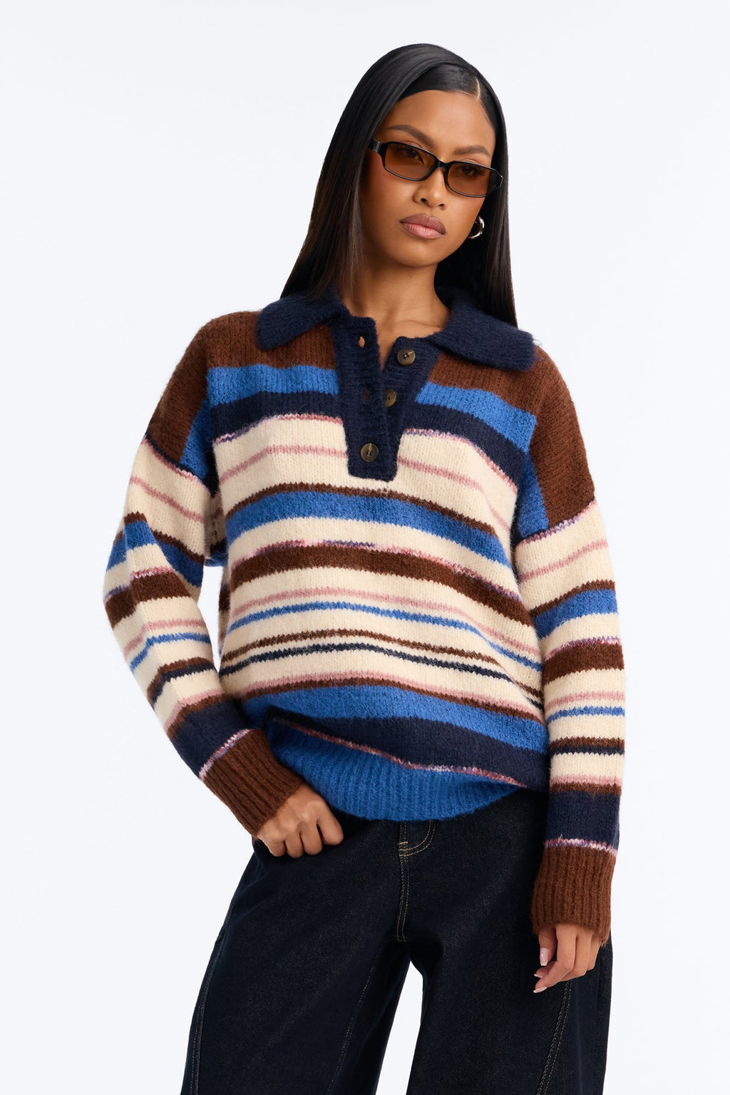 Mandy Striped Pullover Sweater - Blue/combo