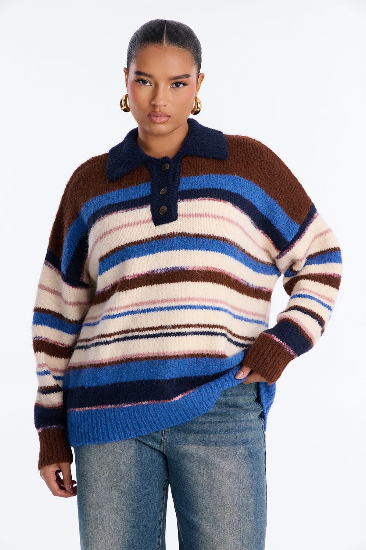 Mandy Striped Pullover Sweater - Blue/combo