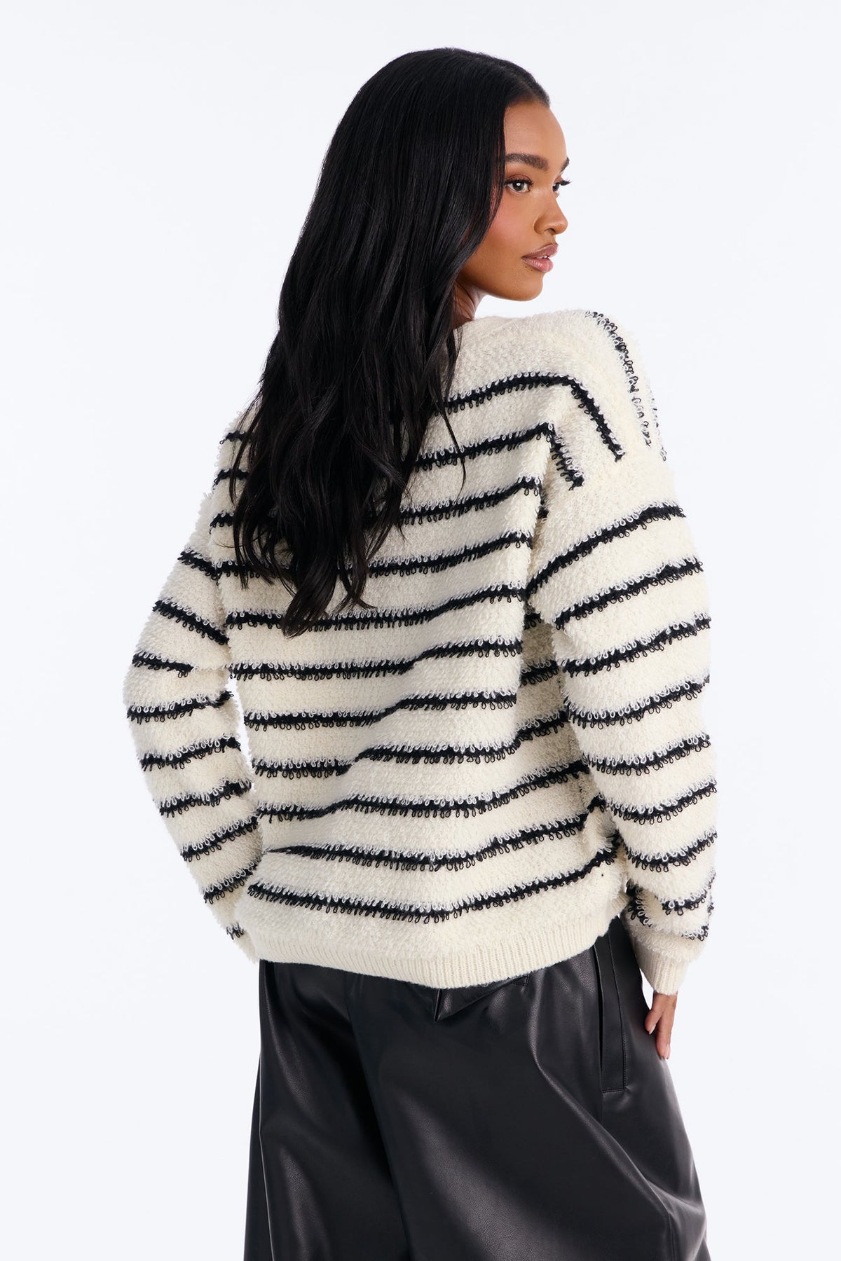 Miriam Striped Button Up Cardigan - White/Black