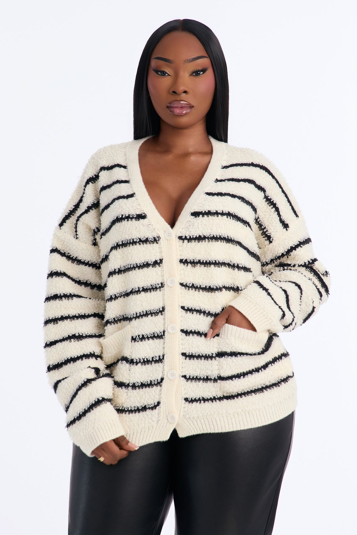 Miriam Striped Button Up Cardigan - White/Black