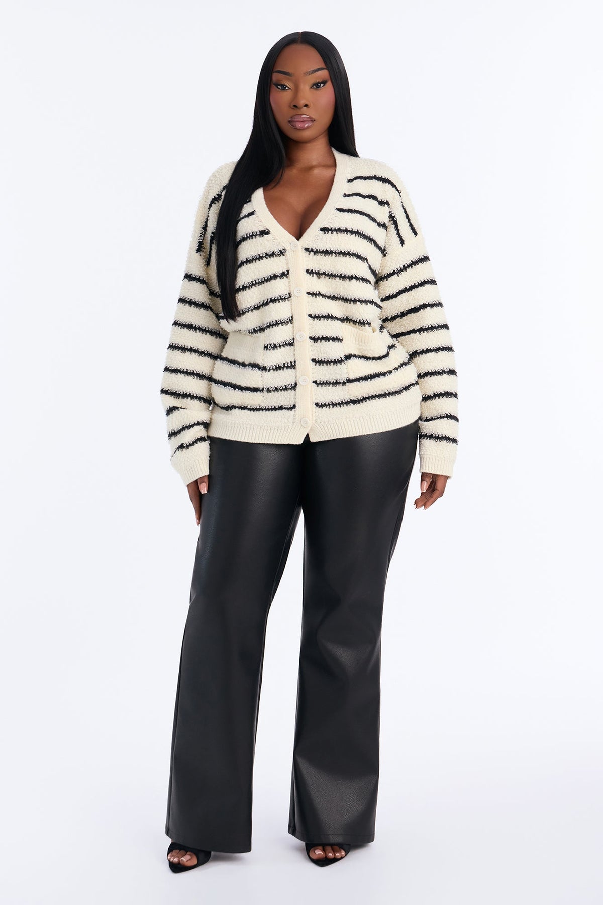 Miriam Striped Button Up Cardigan - White/Black