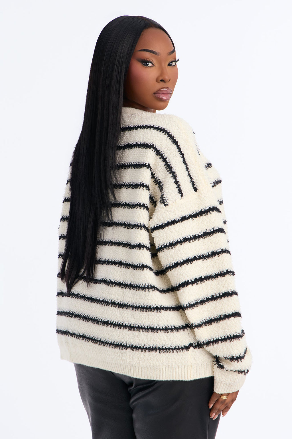 Miriam Striped Button Up Cardigan - White/Black