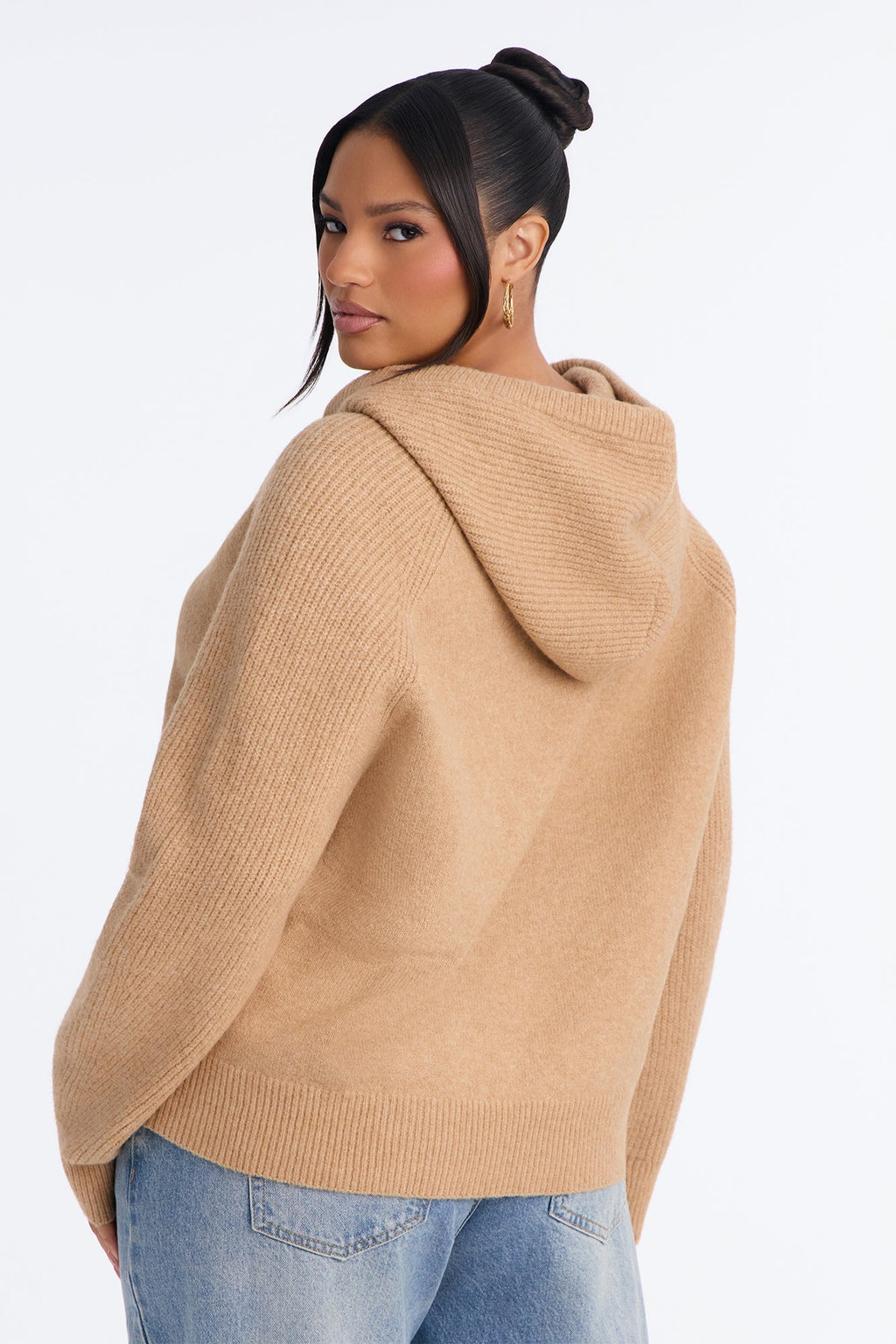 Dani Hooded Long Sleeve Pullover Sweater - Camel/combo