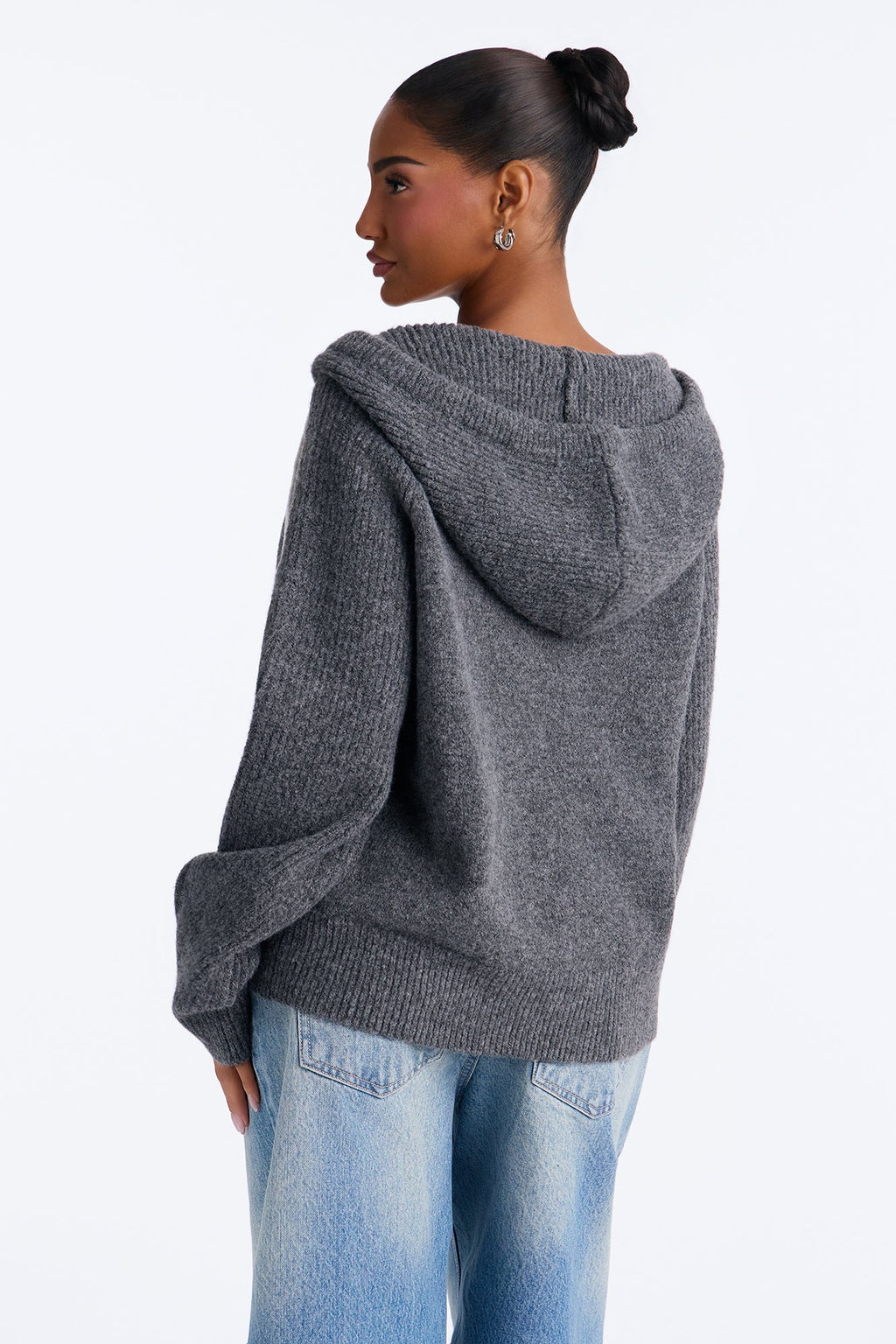 Dani Hooded Long Sleeve Pullover Sweater - Charcoal/combo