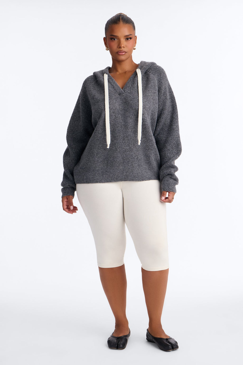 Dani Hooded Long Sleeve Pullover Sweater - Charcoal/combo