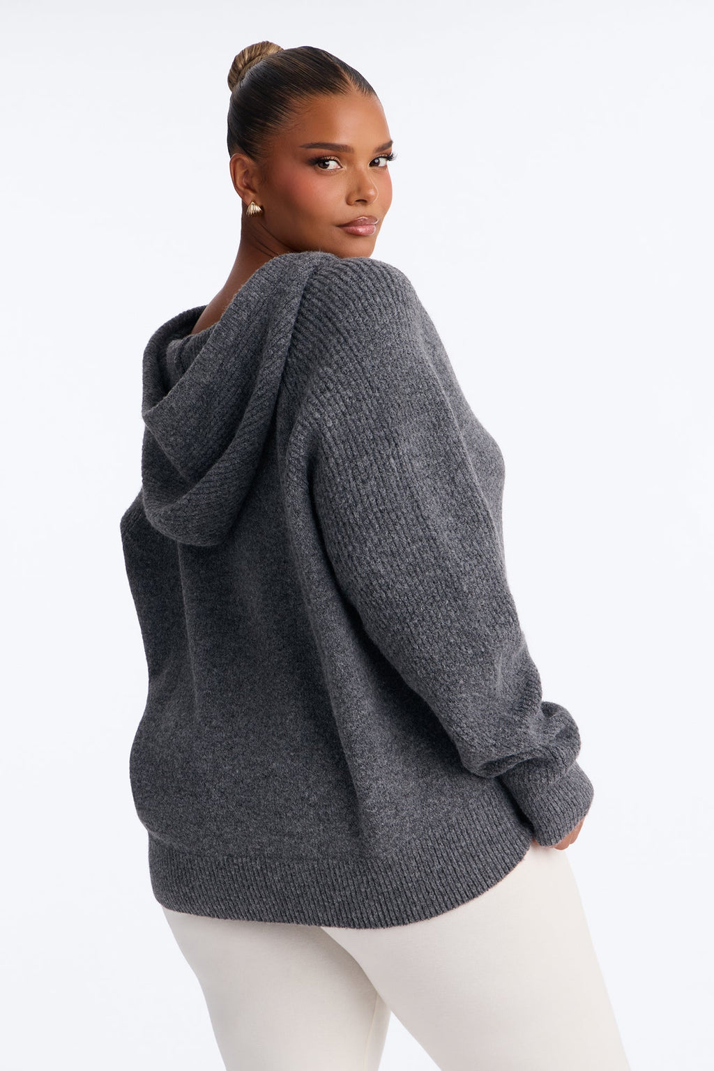 Dani Hooded Long Sleeve Pullover Sweater - Charcoal/combo