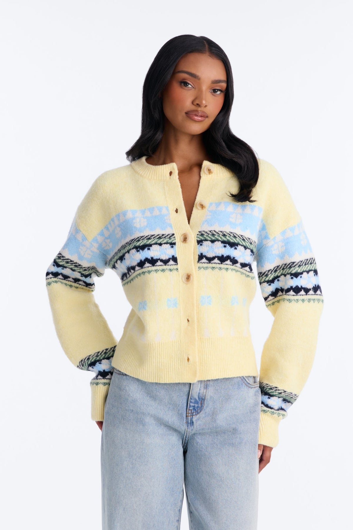 Fall Joy Fair Isle Button Up Cardigan - Butter Yellow