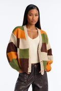 Lucy Chunky Knit Colorblock Cardigan - Olive/combo