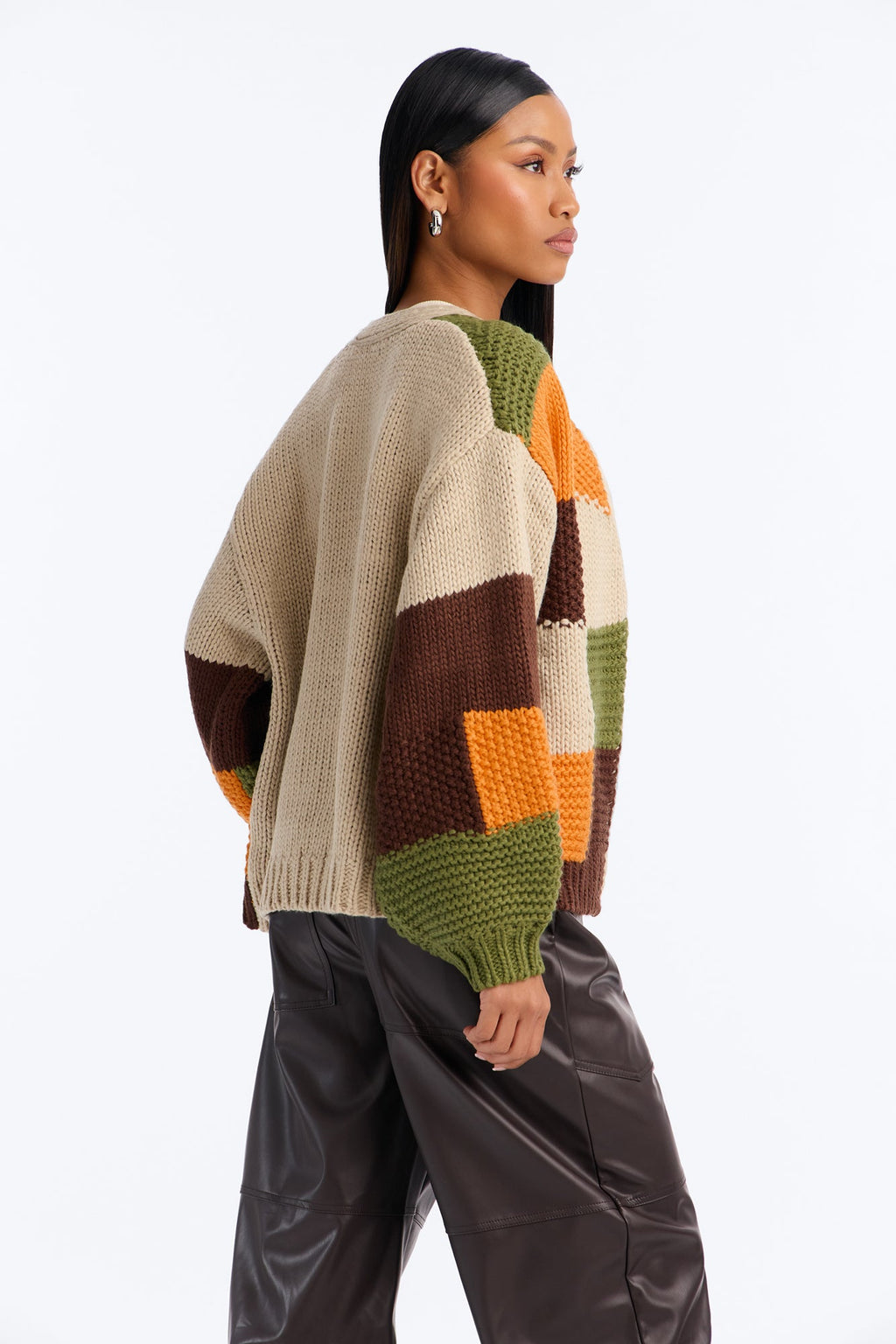 Lucy Chunky Knit Colorblock Cardigan - Olive/combo