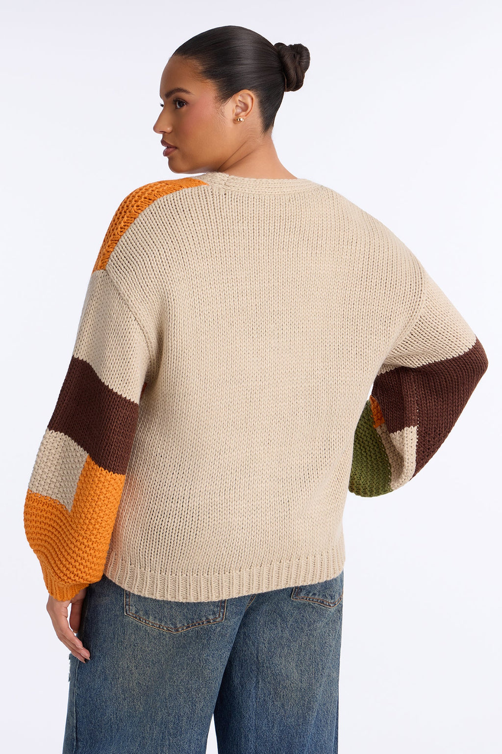 Lucy Chunky Knit Colorblock Cardigan - Olive/combo