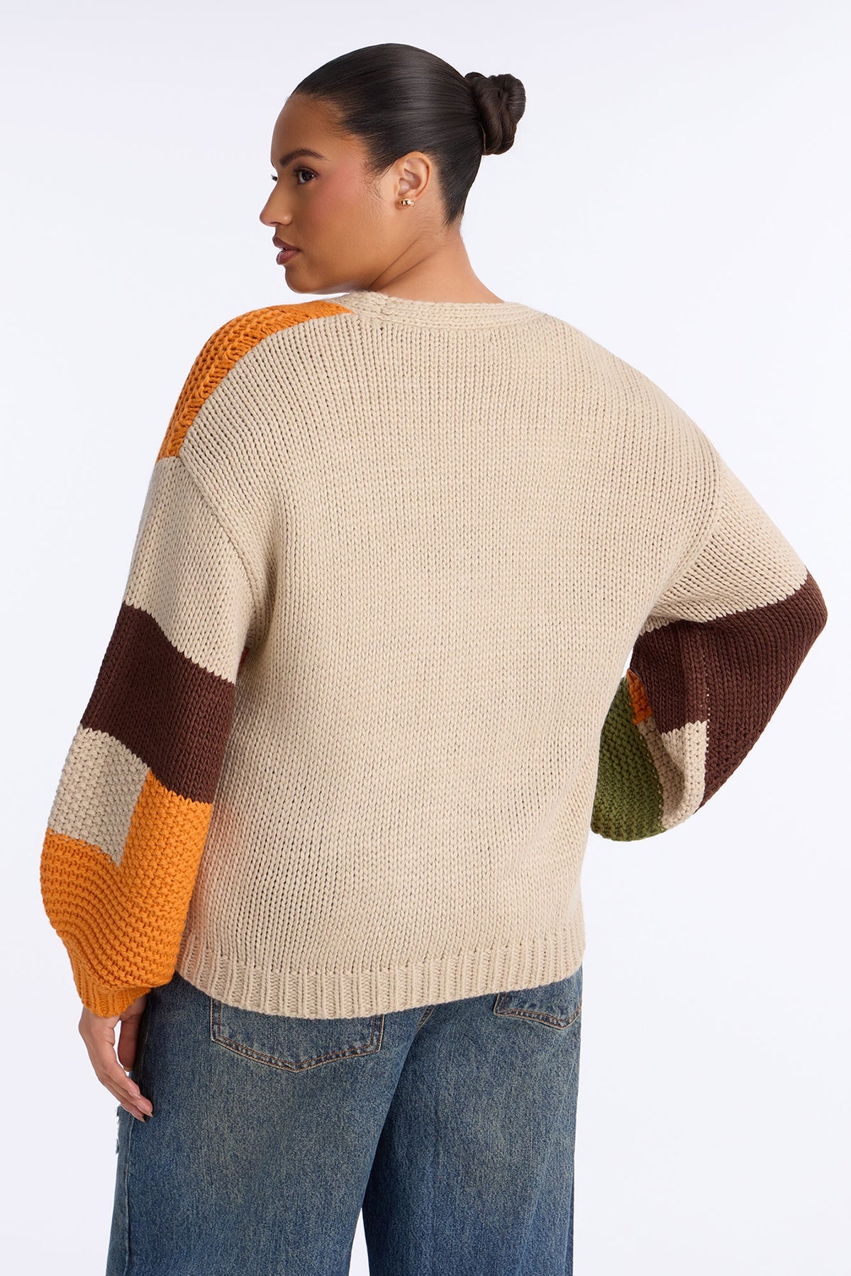 Lucy Chunky Knit Colorblock Cardigan - Olive/combo