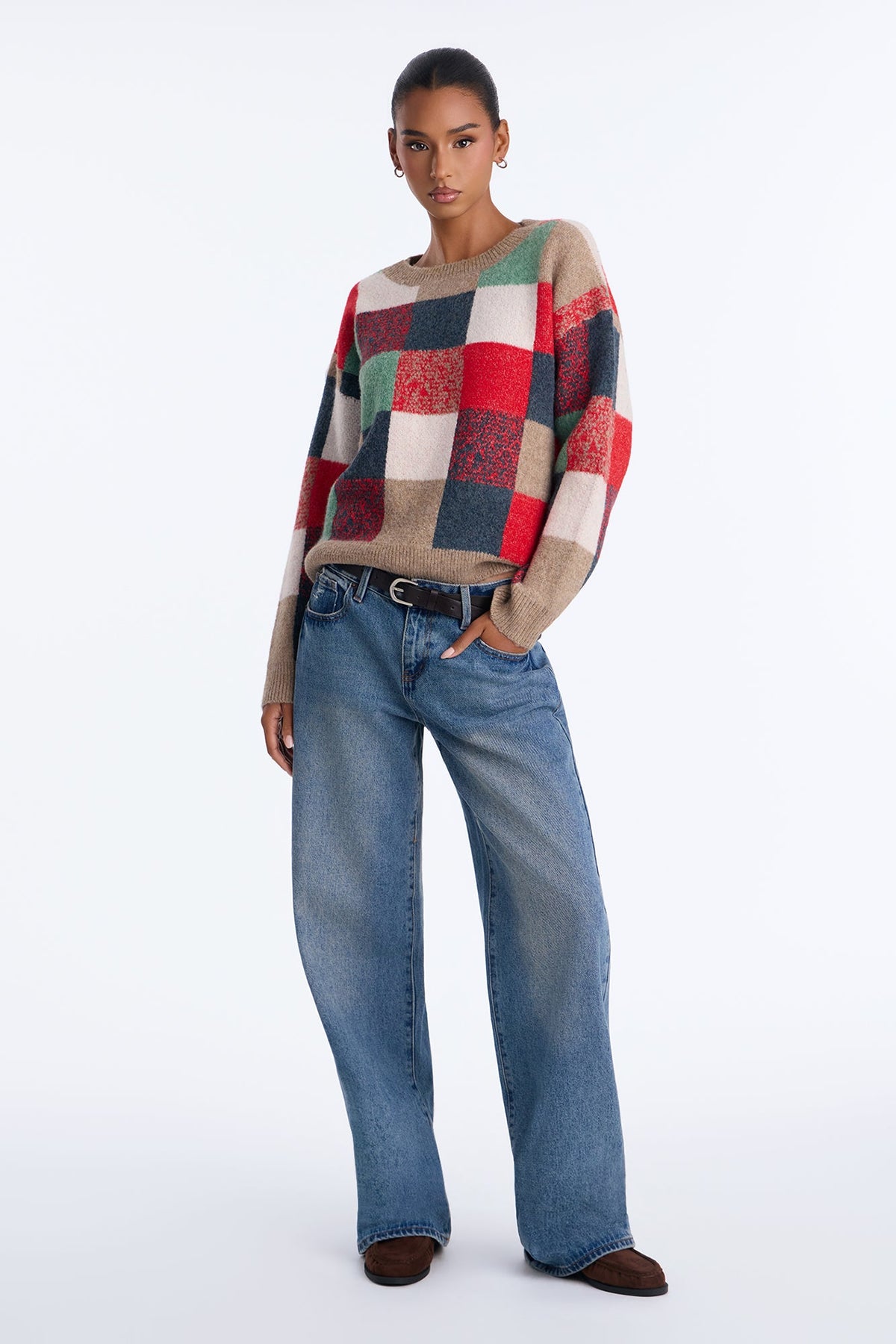 Anya Colorblock Pullover Sweater - Red/combo