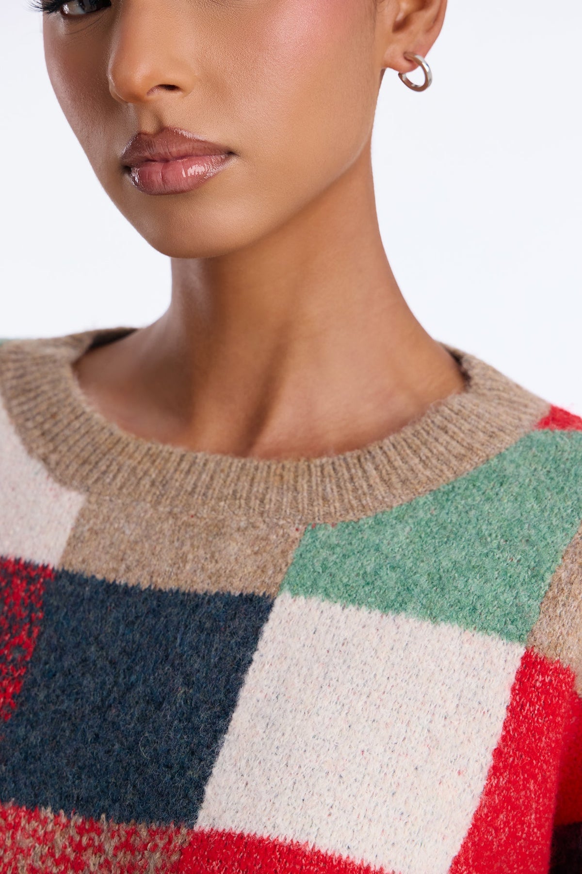 Anya Colorblock Pullover Sweater - Red/combo