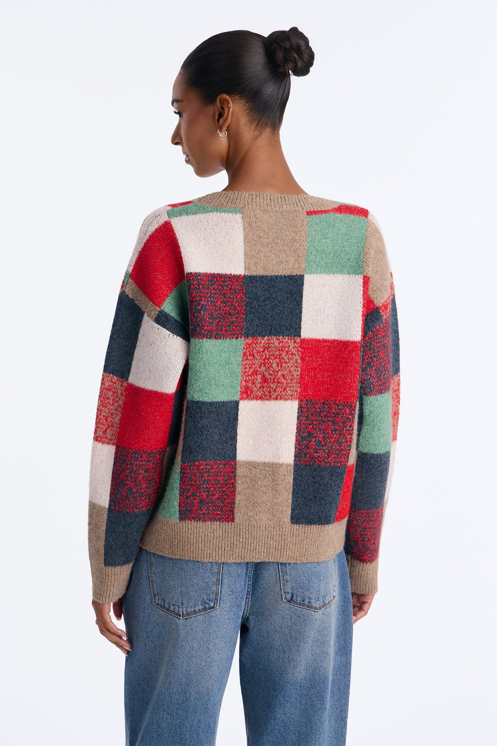 Anya Colorblock Pullover Sweater - Red/combo