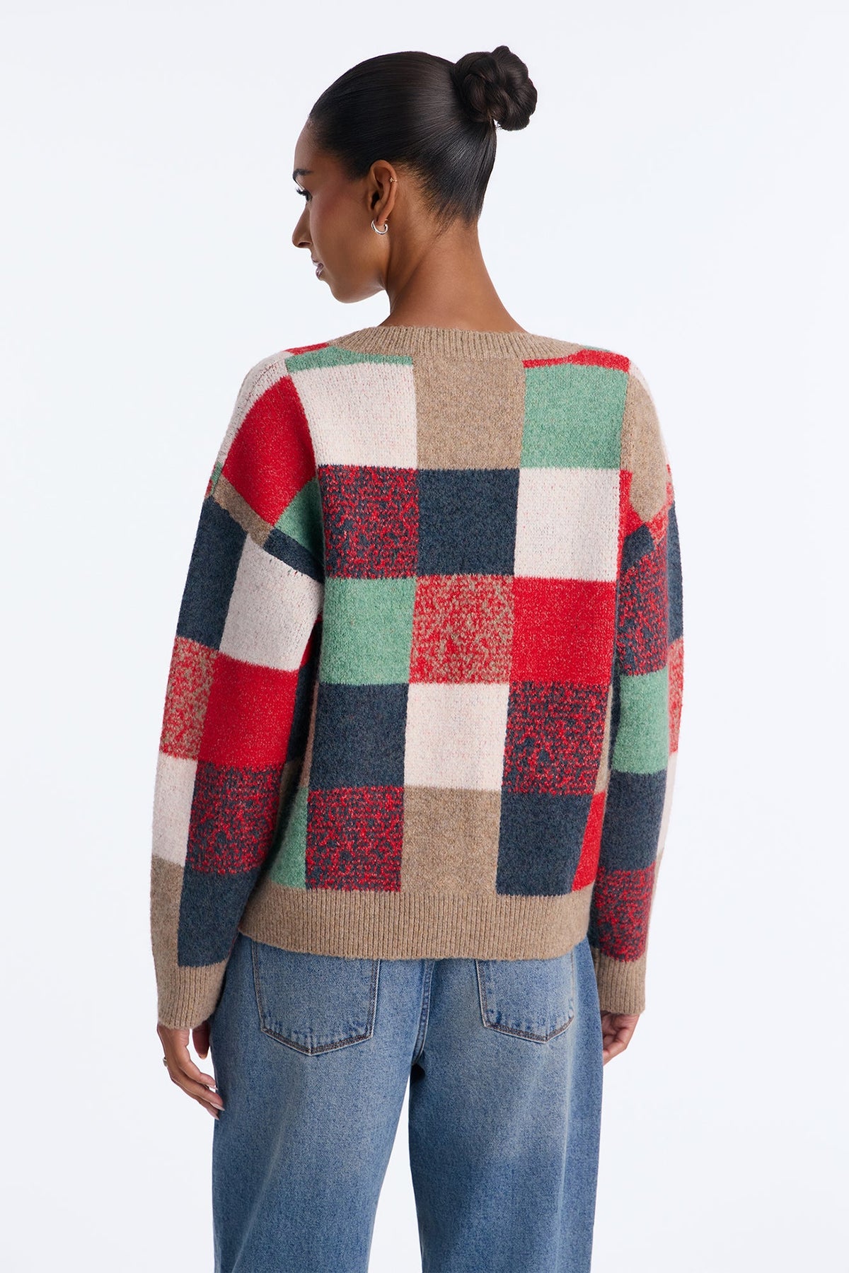 Anya Colorblock Pullover Sweater - Red/combo
