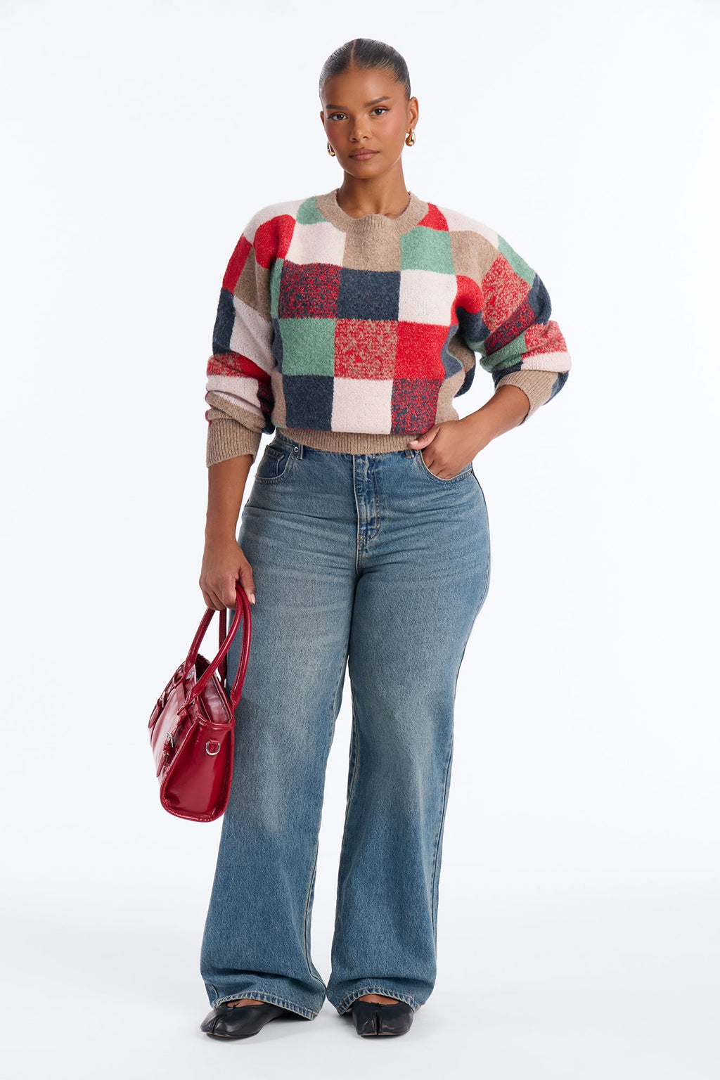 Anya Colorblock Pullover Sweater - Red/combo